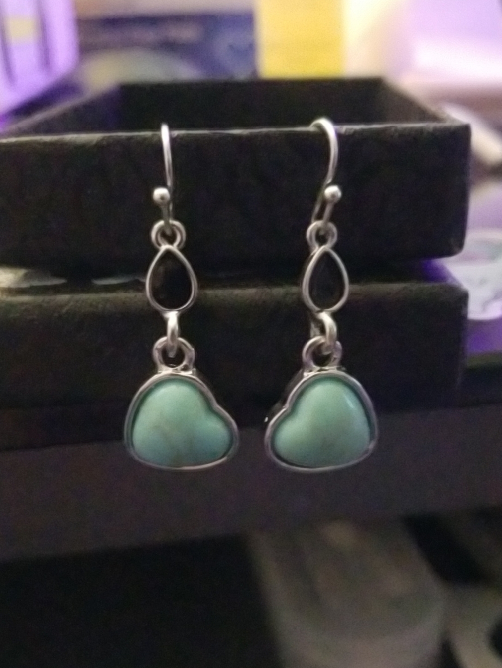 Turquoise Heart Drop Earrings - Silver Tone Women’s Jewelry